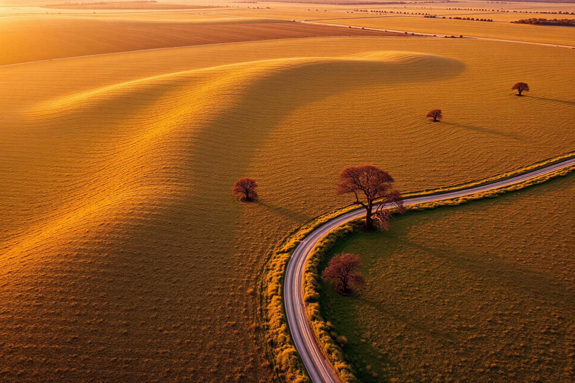 Aerial view of Texas land at sunset